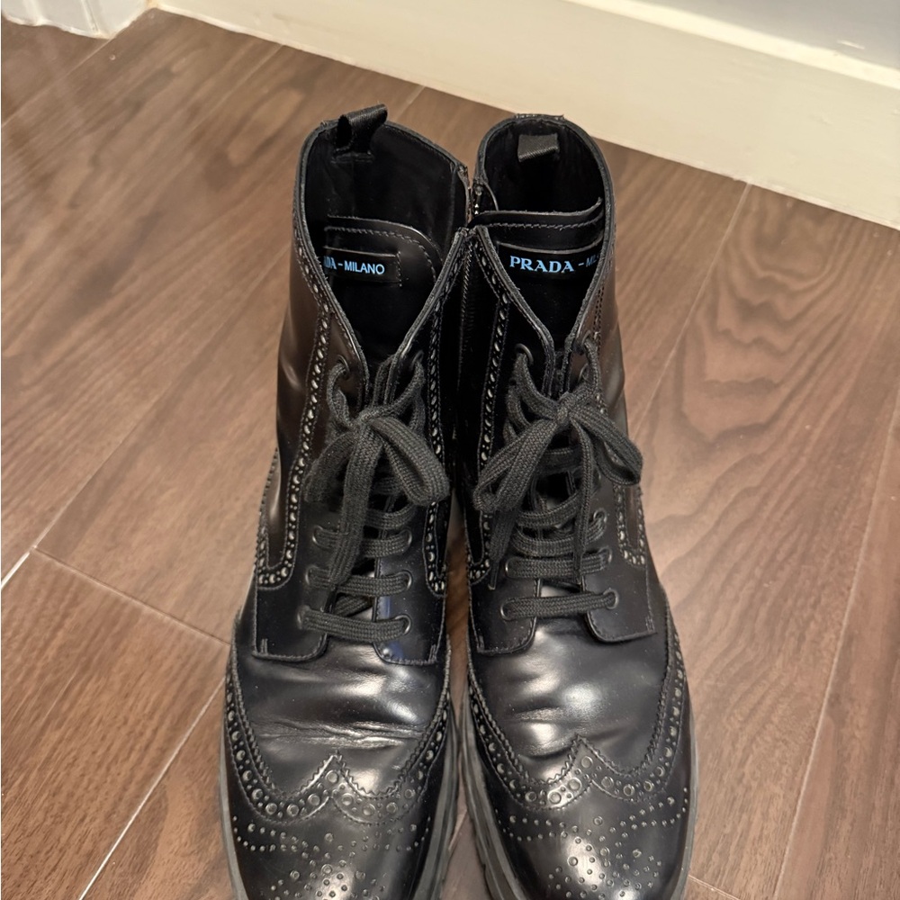 Prada Men's Elegant Black Lace-Up Boots